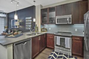 Two Bedroom Apartment in The Heights Houston, TX - Model Kitchen Interior with View to Living Room 