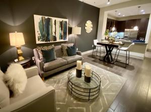 One Bedroom Apartments in The Heights Houston, TX - Model Living Room & Dining Room and Kitchen