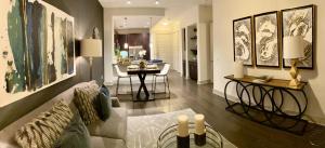 Two Bedroom Apartments in The Heights Houston, TX - Model Living Room and Dining Room with View to Kitchen